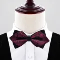 Mens burgundy paisley bow tie black sharp corner wedding groom suit tuxedo accessory - Jujube Red Floral (P6061)