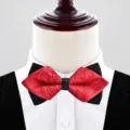 Red paisley double layer sharp corner bow tie for men suit wedding formal wear style - Bright Red Floral (P6062)