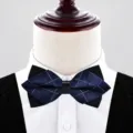 Navy blue plaid bow tie with black center knot for men wedding suit formal dress. - Navy Plaid (P6068)