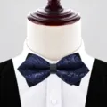 Blue paisley bow tie with black center band for men wedding suit formal wear accessory. - Navy Floral (P6015)