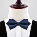 Men's double layer sharp corner bow tie for wedding suit tuxedo formal wear accessory. - Navy Glossy (P6071)
