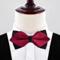 Men double layer pointed bow tie burgundy black wedding suit formal groom accessories - Burgundy Fine Twill (P6028)