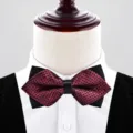 Mens double layer bow tie burgundy and black plaid tuxedo neckwear for wedding formal wear - Burgundy Silver Dot (P6037)