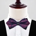 Men's paisley bow tie with pointed collar design, burgundy and blue wedding tuxedo accessory. - Jujube Red Floral (P6073)