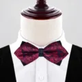 Men's wine red paisley bow tie with sharp corner double layer design for wedding suits. - Burgundy Floral (P6075)