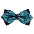 Black and teal paisley patterned pointed bow tie for men, stylish wedding tuxedo accessory. - Lake Blue Floral (P57)