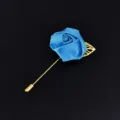 Blaue Stoffrosen Anstecknadel mit goldenem Stiel, eleganter Herren Ansteckblume fur Hochzeit Anzug. - Blau