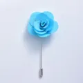 Elegant blue fabric camellia flower brooch lapel pin for wedding party and formal suit decor. - Blue
