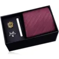 Men gift box set red tie brooch tie clip stylish accessory set elegant wedding business - HVY8211-1