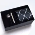 Men's business black striped necktie gift set with crown brooch and tie clip for formal wear - KHVA8016-1A