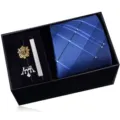 Men's business plaid tie set with metal tie clip and cufflinks in a luxury gift box. - KHVY8216-1
