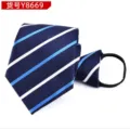 Men's zipper tie blue white striped no-tie easy wear business formal necktie accessory - Blue and White Stripes Y8669