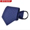 Men's blue patterned zipper tie 8cm business formal lazy no-tie necktie for wedding - Blue Plaid with Star Dots Y8690