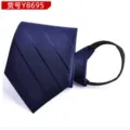 Men's zipper tie professional business necktie pre-tied navy blue striped 8cm - Business Dark Blue Twill Y8695