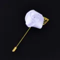 White rose flower lapel pin wedding groom boutonniere gold stick brooch accessory new - White