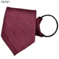 Men's burgundy striped zipper tie, easy wear no-tie necktie for business formal wear and daily use. - Y8701 Festive Burgundy Twill