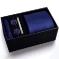 Set de corbata azul para hombre con gemelos, pisacorbatas y pañuelo en caja regalo variante. - Corbata de cremallera - KH6R8042-3