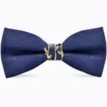 Farfallino blu scuro con fibbia dorata a foglia, elegante accessorio maschile per eventi. - Blu Scuro a Righe