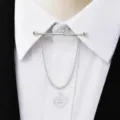 Men silver metal collar pin shirt clip chain formal business suit accessories jewelry. - Silver Single Chain