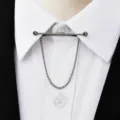 Men metal collar pin shirt chain collar bar clip fashion suit accessories for men - Gun Black Single Chain