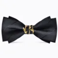 Classico farfallino nero da uomo con elegante fibbia in metallo a foglia d'oro per matrimoni. - Nero Britannico