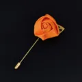 Orange satin rose lapel pin gold long needle brooch wedding party suit badge - Orange