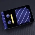 Men's blue striped tie gift set with pocket square cufflinks and golden tie clip box. - Zipper 6cm Narrow KH6R6002-2