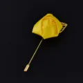 Yellow satin rose lapel pin boutonniere for wedding groom and bride suit party decoration - Yellow