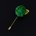 Green ribbon rose lapel pin, elegant fabric brooch with gold leaf and pin for wedding party. - Green
