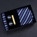 Mens suit tie gift box with striped necktie pocket square cufflinks and gold tie clip formal - Zipper 6cm Narrow KH6R6006-2