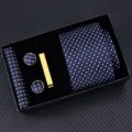 Men blue plaid tie gift set with cufflinks, tie clip and pocket square for business. - Zipper 6cm Narrow KH6R6009-2