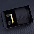 Men's black tie gift set including narrow zipper tie, pocket square, tie clip and cufflinks. - Zipper 6cm Narrow KH6R6010-2