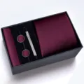 Set de regalo corbata burdeos pañuelo de bolsillo gemelos sujetacorbatas para hombre formal - Caja de Esponja Hecho a Mano Textura Fina Burdeos