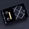 Men black plaid tie gift set with pocket square cufflinks and tie clip for business. - Zipper 6cm Narrow KH6R6016-2