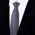Men grey striped zipper tie 8cm business wedding lazy necktie formal wear accessory - Grey Twill Y8708