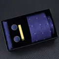 Men's blue patterned necktie gift set with cufflinks, pocket square and tie clip. - Zipper 6cm Narrow KH6R6038-2