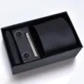 Conjunto de corbata de rayas negras para hombre con caja de regalo pañuelo gemelos. - Caja de Cartón Hecho a Mano Rayas Negras