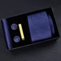 Men's blue patterned necktie gift set with pocket square, cufflinks and tie clip. - Zipper 6cm Narrow KH6R6042-2