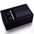 Set de regalo de corbata negra elegante para hombre con pañuelo gemelos y pisacravatas. - Estilo con cremallera | KH6R8041-2