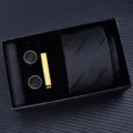 Men's black striped tie gift box set including tie, pocket square, cufflinks and tie clip. - Zipper 6cm Narrow KH6R6043-2