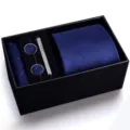 Set de corbata azul para hombre caja de regalo pañuelo gemelos pasador de corbata - Estilo con cremallera | KH6R8042-2