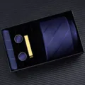 Men's navy blue striped tie gift box set with cufflinks and tie clip for business wear. - Zipper 6cm Narrow KH6R6045-2