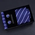 Blue striped necktie gift set for men, featuring tie, pocket square, cufflinks and tie clip. - Zipper 6cm Narrow KH6R6002-3