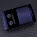 Men's elegant blue striped necktie gift set with matching cufflinks tie clip pocket square - Zipper 6cm Narrow KH6R6003-3