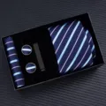 Men luxury striped tie gift set including necktie pocket square cufflinks and tie clip box. - Zipper 6cm Narrow KH6R6006-3