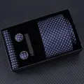 Men's Navy Blue Grid Necktie Set Gift Box with Pocket Square Cufflinks and Tie Clip - Zipper 6cm Narrow KH6R6009-3