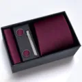 Set corbata burdeos hombre 8cm hecha a mano pañuelo gemelos pisacravatas caja regalo - Caja de Cartón Hecho a Mano Textura Fina Burdeos