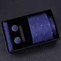 Men's blue geometric patterned necktie gift box set including pocket square cufflinks tie clip. - Zipper 6cm Narrow KH6R6038-3