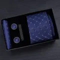 Men's blue plaid tie set with pocket square, cufflinks and tie clip in a gift box. - Zipper 6cm Narrow KH6R6040-3