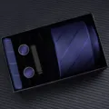 Classic mens navy blue striped tie set with pocket square cufflinks tie clip gift box - Zipper 6cm Narrow KH6R6045-3